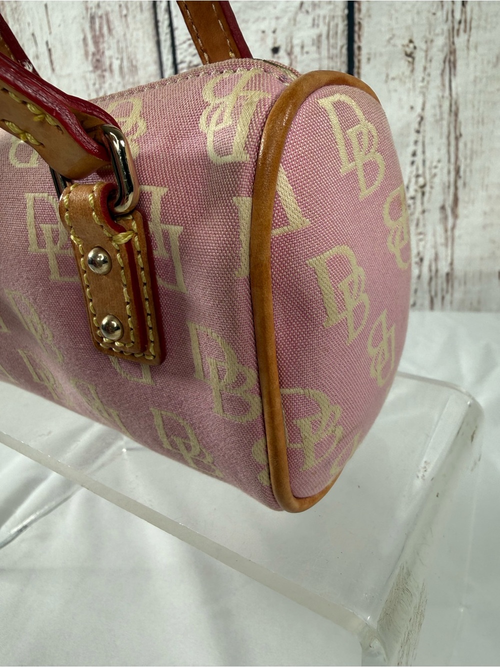 Vintage Dooney & Bourke Y2K Pink Mini Monogram Canvas Barrel Bag Purse - Picture 8 of 16